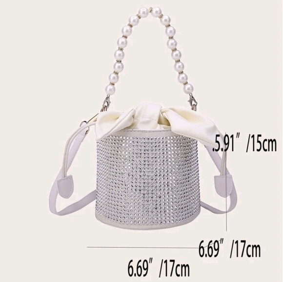 Rhinestone Faux Pearl Bucket Bag - Picture 2 of 8